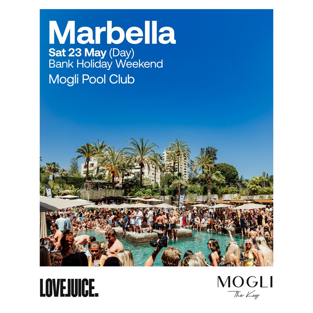 LoveJuice Pool Party at Mogli Marbella - Bank Hol Sat 23 May