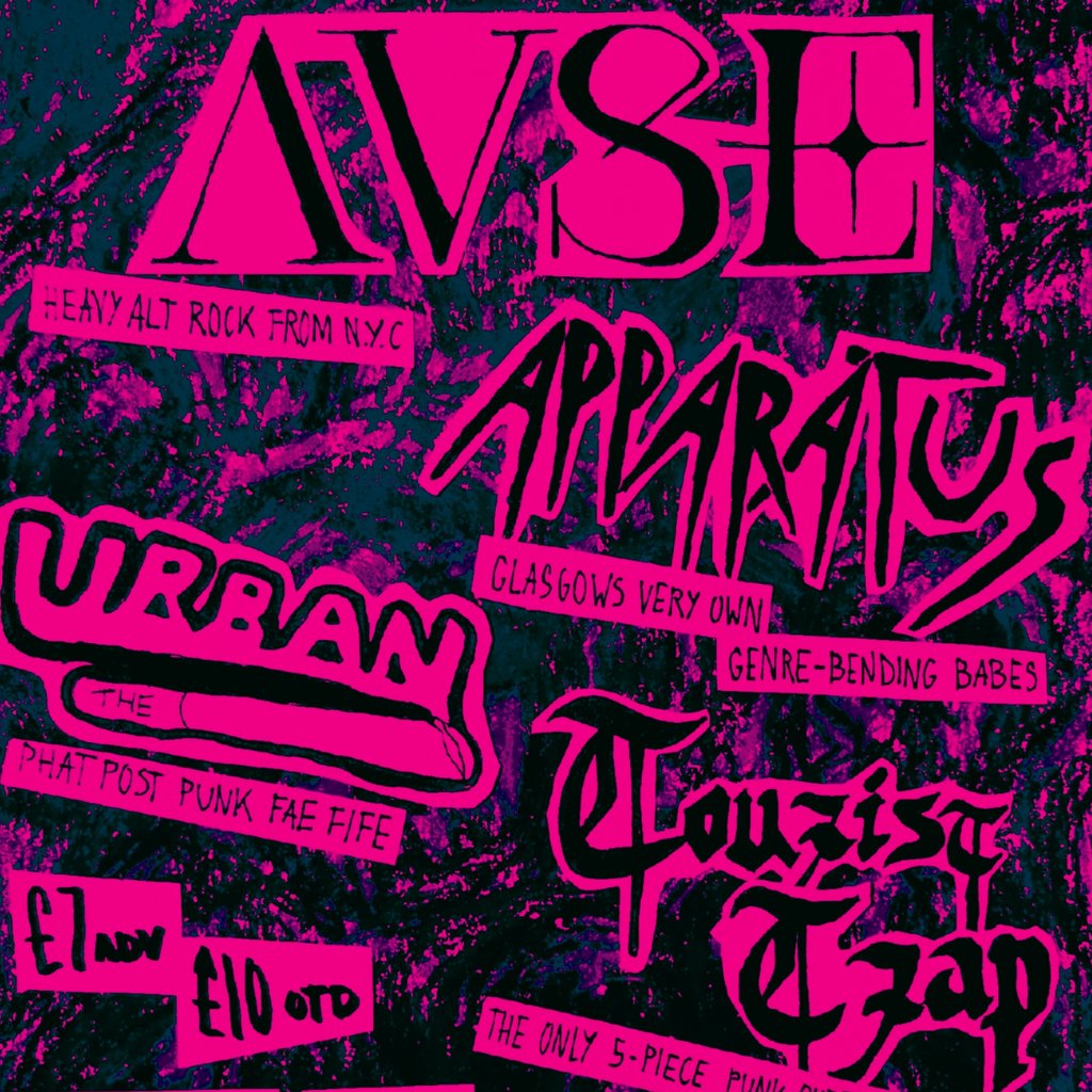 April 11: AVSE, APPARATUS, THE URBAN, TOURIST TRAP