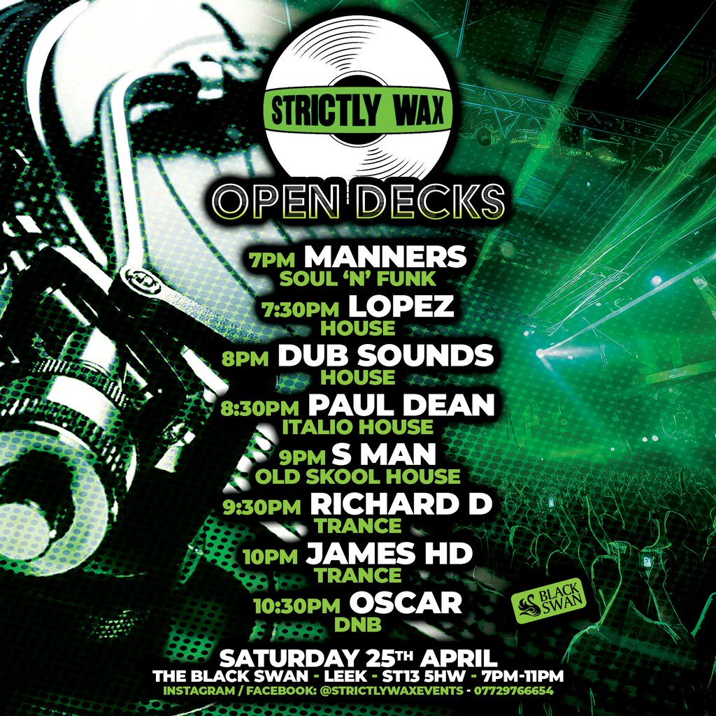 Strictly Wax presents open deck night @ The Black Swan, Leek