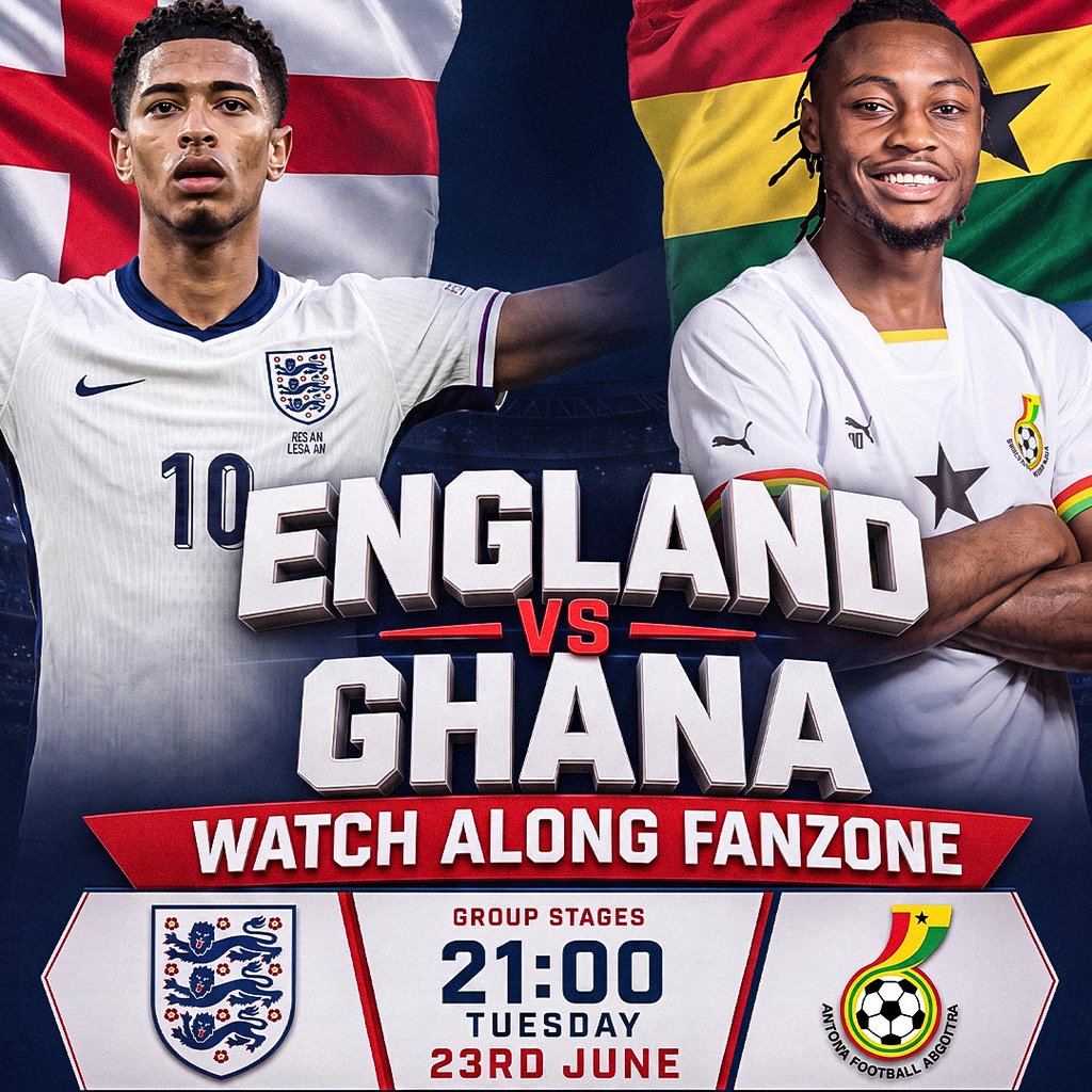 England World Cup 2026 Fanzone: England vs Ghana